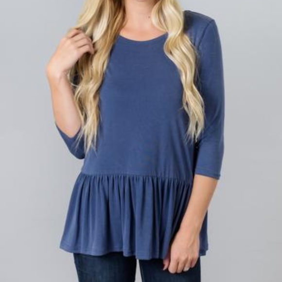 les amis Tops - 🍁 SALE🍁Navy Blue Peplum Stretch Top